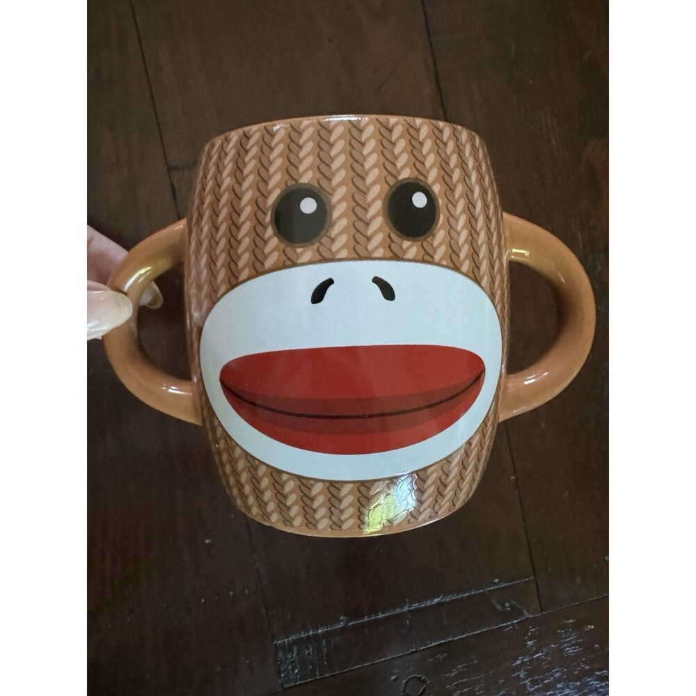 Galerie Sock‎ Monkey Ceramic Coffee Mug 16 oz Double-Sided Double-Handled